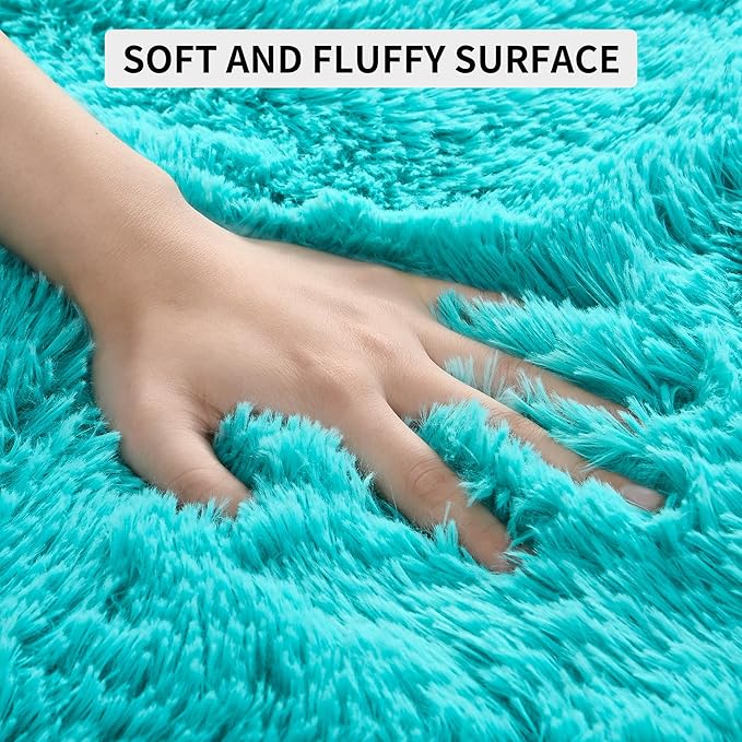 Tepook Super Soft Fluffy Rug for Bedroom, Modern Shaggy Fuzzy Kids Rugs for Living Room, Plush Indoor Nursery Home Decor Dorm Carpet with Non-Slip Bottom, Teal Blue, 4 X 6 Feet