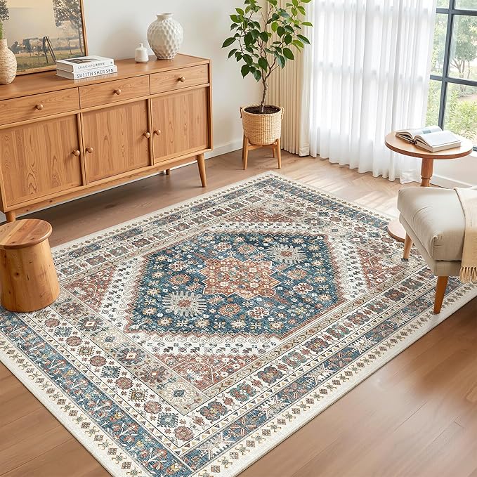 Madane Area Rug 3x5, Entryway Washable Vintage Runners Bedroom Non Slip Indoor Kitchen Runner for Living Room Laundry Room Playroom Soft Non-Slip Area Rugs, Navy Blue