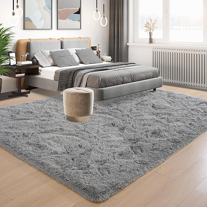 Tepook Area Rugs 9x12 for Living Room, Super Soft Fluffy Rugs for Bedroom, Modern Shaggy Rug Fuzzy Carpets for Kids, Plush Indoor Nursery Home Decor Rug with Non-Slip Bottom, Grey