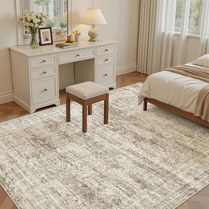 6x9 Area Rug for Living Room Washable 6x9 Rug Non-Slip Modern Rugs for Bedroom Dining Room Ultra-Thin Indoor Brown Rug