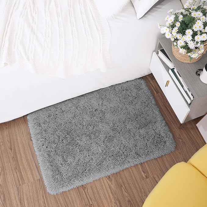 Tepook Super Soft Fluffy Rug for Bedroom, Modern Shaggy Fuzzy Kids Rugs for Living Room, Plush Indoor Nursery Home Decor Dorm Carpet with Non-Slip Bottom, Grey, 2 X 3 Feet