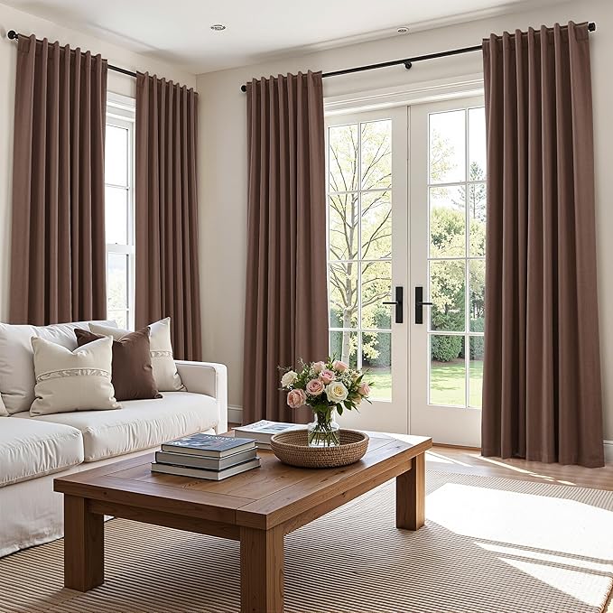 Guken 100% Blackout Curtains 120 Inch Length 2 Panels Set for Living Room Bedroom Back Tab Thermal Insulated Black Out Linen Drapes Room Darkening Cappuccino,52x120