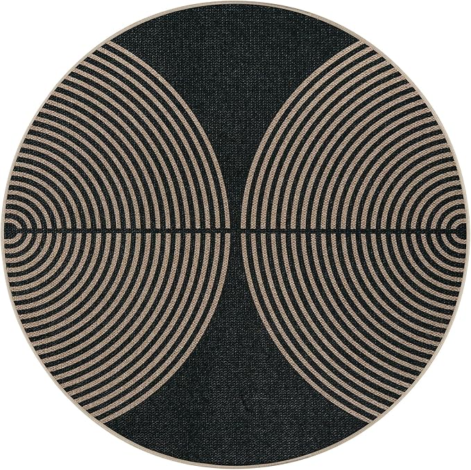 Lahome Enfys Modern Rainbow Round Rug, 6ft Easy Jute Circle Patio Rug Washable Indoor Outdoor Carpet for Living Room, Farmhouse Natural Contemporary Round Mat for Entryway Backyard Porch