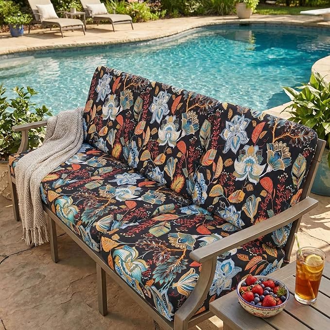 hyha Printed Couch Cushion Covers, Floral Sofa Covers Washable for 3 Cushion Couch, Stretch Pattern Outdoor Cushion Covers for Patio Furniture with Elastic Bottom(3 Packs, Floral)