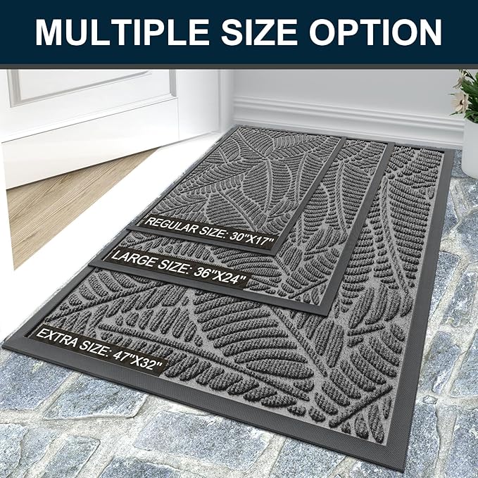 Colorxy Waterproof Doormat, Sturdy Natural Rubber Front Door Mats, Non Slip Low Profile Indoor Outdoor Entrance Mat, Stain Resistant Easy Clean Floor Mat for Patio or Entryway, 59''x23'', Dark Grey