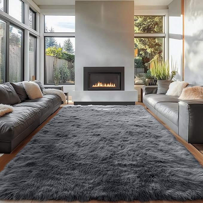 OLANLY 7x12 Machine Washable Large Area Rugs for Living Room, Bedroom, Soft Fluffy Shaggy Bedside Rug, Indoor Floor Carpet for Kids Girls and Boys, Dorms, Nursery, Home Decor Aesthetic, Grey