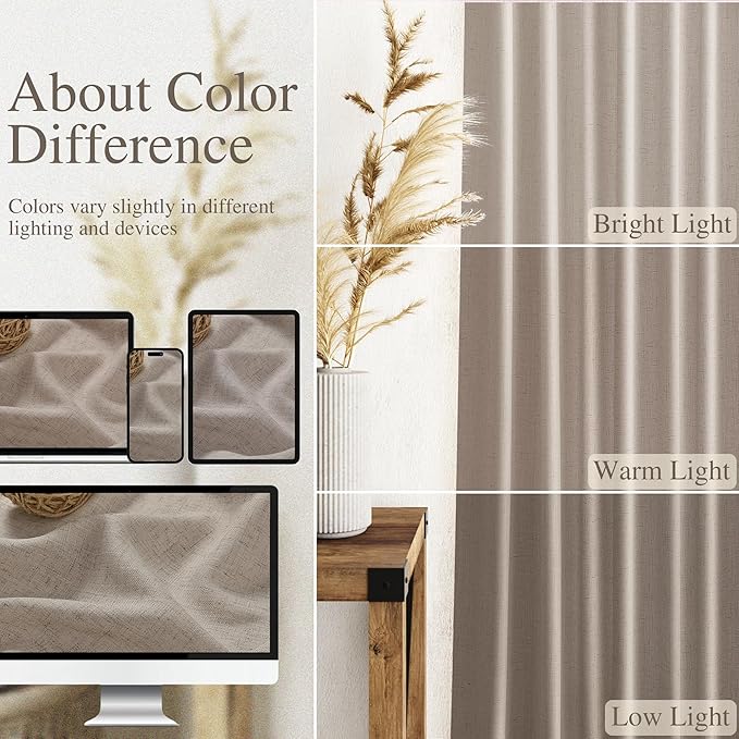 Nanspring 108 Inch Long Curtains for Living Room Ecru Linen Blend Light Filtering Semi Sheer Curtain Back Tab Rustic Decor Natural Farmhouse Floor to Ceiling High Window for Bedroom 52x108, 2 Panels