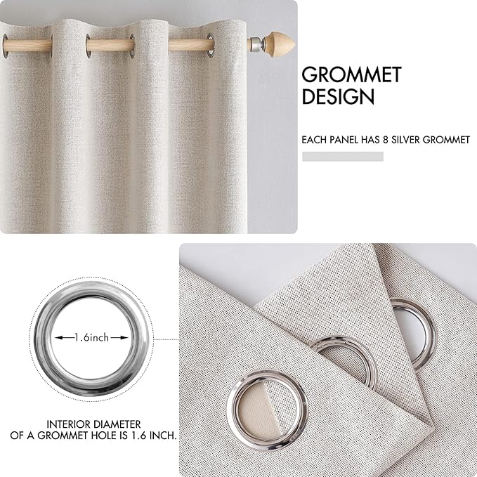 MIULEE 100% Blackout Linen Textured Curtains for Bedroom Solid Thermal Insulated Ivory Grommet Room Darkening Curtains & Drapes Luxury Decor for Living Room Nursery 52 x 72 Inch (2 Panels)