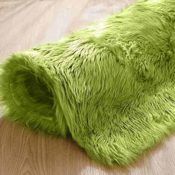 Goolela Lime Green Rug 4x6 Fluffy Fuzzy Furry Carpet for Bedroom Bedside Playroom Faux Sheepskin Fur Soft Shaggy Rectangle