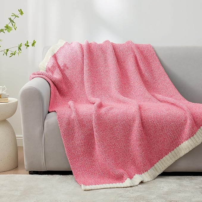 Snuggle Sac Hot Pink Throw Blanket for Couch, Pink Blanket Super Soft Microfiber Blankets Warm Cozy Knit Fuzzy Plush Lightweight Throws Gift for Women Girls, Hot Pink, 50x60 inches