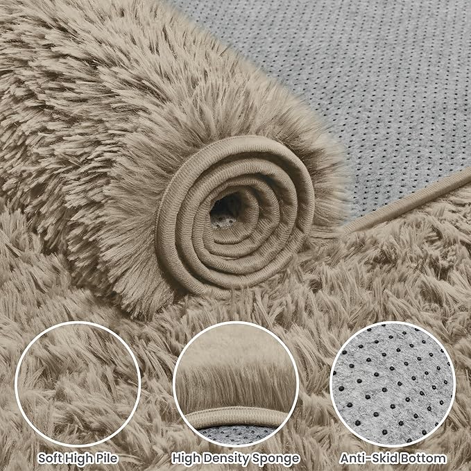 4x6 Area Rugs for Living Room Rug: Soft Fluffy Shag Gray Camel Rugs for Bedroom, Non-Slip Large Fuzzy Plush Rug Indoor Floor Carpet for Nursery Kids Boys Girls Room, Dorms, Playroom, Modern Home Decor