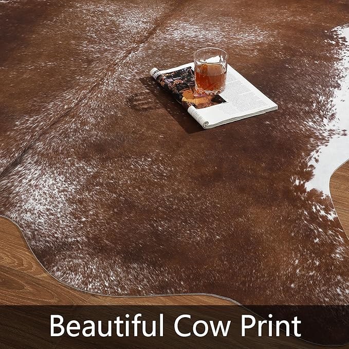 AROGAN 6×7.2 Feet Western Decor Faux Fur Cowhide Rug, Feet Premium Animal Skin Cow Hide Rug, Sturdy Cow Print Rugs for Wall Decor, Western Floor Carpet for Bedroom Living Room, Dark Brown