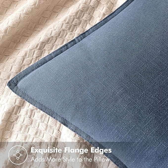 MIULEE Decorative Linen Euro Sham Pillow Covers 26x26 Inch Blue Ashes Boho Farmhouse Neutral Couch Throw Pillows for Bed Pack of 2 Accent Modern Pillowcase Sofa Livingroom Home Decor