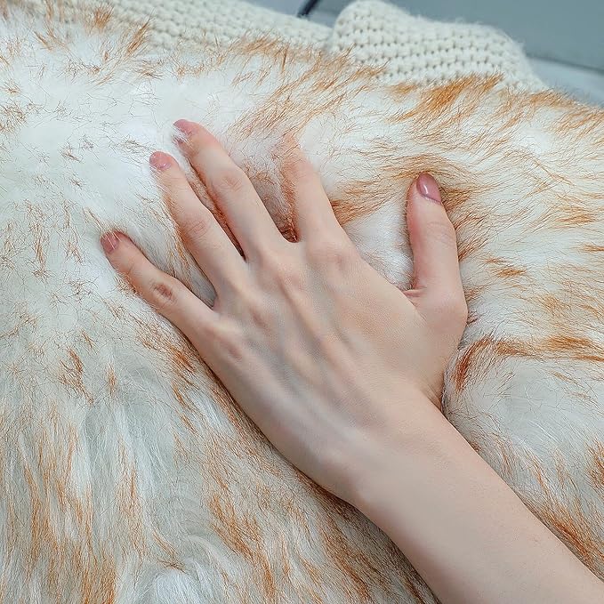 linmopm Faux Fur Rug Sheepskin Shag Fluffy Fuzzy 2x3 ft Small Rugs for Bedroom Bedside Bed Floor Living Room Plush High-Density Cushion Carpet Super Sofa Cover White and Yellow