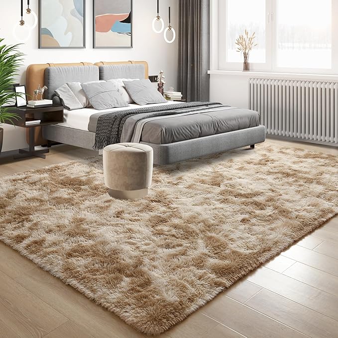 Tepook Area Rugs 9x12 for Living Room, Super Soft Fluffy Rugs for Bedroom, Modern Shaggy Rug Fuzzy Carpets for Kids, Plush Indoor Nursery Home Decor Rug with Non-Slip Bottom, Tie-Dyed Beige
