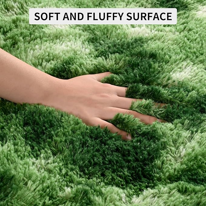 Tepook Soft Fluffy Rugs for Bedroom, 4x6 Area Rug for Living Room, Modern Shaggy Room Rug for Kids Boys Girls, Plush Throw Rugs Indoor Nursery Home Decor Rug with Non-Slip Bottom, Tie-Dyed Dark Green