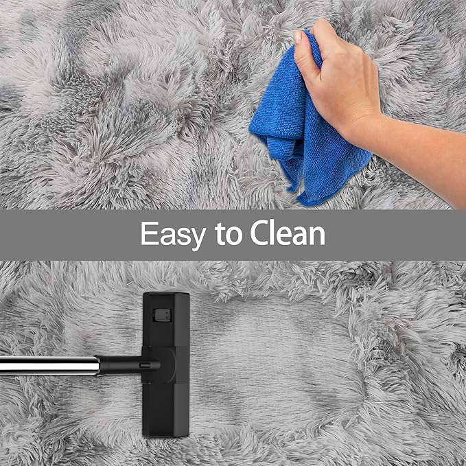 Super Soft Fluffy Living Room Area Rug 3x10 ft Tie-Dyed Light Grey Shaggy Furry Carpet Washable Non-Slip Floor Rugs Bedroom Bedside Nursery Rug Fuzzy Boys Girls Dorm Home Decor Aesthetic