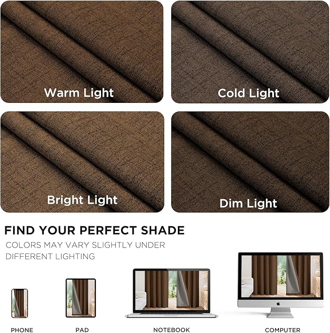 Joydeco Blackout Curtains for Bedroom - 100% Light Blocking 2 Panels Cappuccino Drapes 42" W x 84" L, Thermal Insulated Room Darkening Curtains, Linen Textured for Living Room, Rod Pocket & Back Tabs