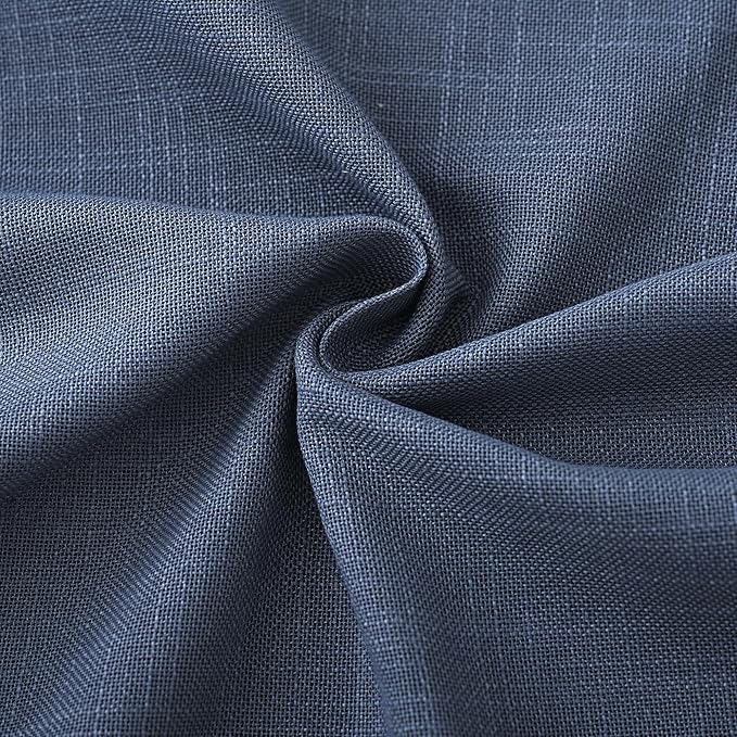 Navy Blue Curtains 63 inch Length for Bedroom Back Tab Light Filtering Semi Sheer Blue Living Room Curtains Linen Cotton Textured Indigo Blue Drapery Panel Modern Farmhouse Aesthetic Decor Dark Blue