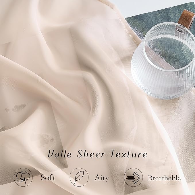 NICETOWN Taupe Sheer Curtains 72 inches Long, Grommet Light Filtering Window Treatments Airy & Breathable Soft Drapes for Bedroom/Home Office, W54 x L72, 2 Panels