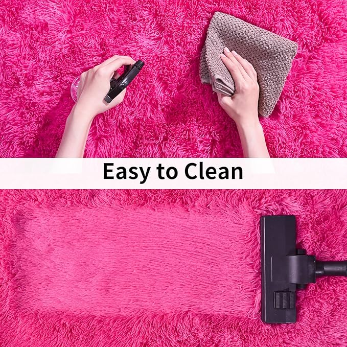 Soft Shag Runner Rugs for Girls Bedroom, 2x6 Hot Pink Fluffy Throw Area Rug Non Slip for Hallways Kids Bedside Dorm, Long Shaggy Furry Carpet for Nursery Living Room