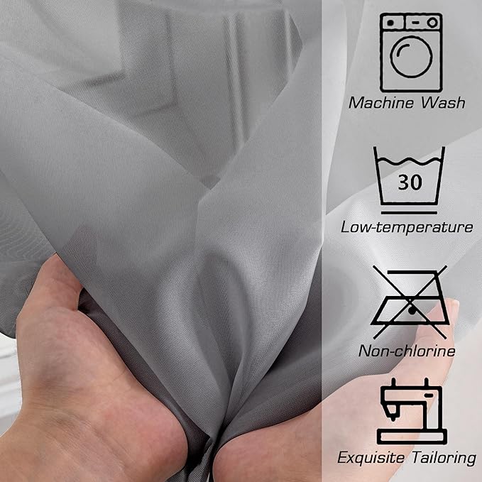 Simplebrand Grey Sheer Curtains 72 Inches Long 2 Panels for Living Room, Rod Pockets Airy Window Treatments Voile Sheer Curtain Panels Lightweight for Front Back Patio Glass Door, 42" Width