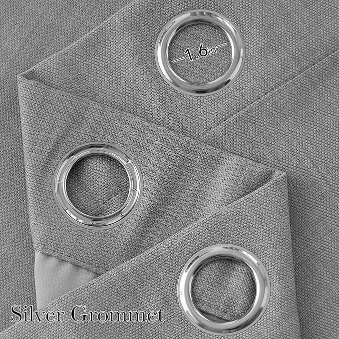 NICETOWN Short Faux Linen Light Grey Blackout Curtains 63 inches Long for Kitchen - Privacy Panels for Living Room Bedroom, Modern Farmhouse Style Easy Care Grommet Top, 2 Panels, W42 by L63