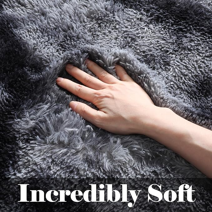 ONASAR Rugs for Living Room Bedroom, 5x8 Fluffy Tie-Dyed Dark Grey Bedside Area Rug, Soft Plush Shaggy Floor Carpet for Nursery Kids Girls Boys Teen Dorm Home Office Decor Aesthetic