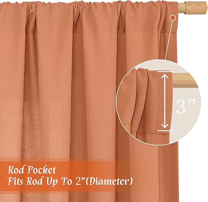 LAMIT Terracotta Linen Curtains 72 inches Long for Living Room, Soft Thick Semi Sheer Light Filtering Rod Pocket Window Treatments Fall Decor Drapes for Bedroom, 2 Panels Set, 52 x 72 Inch