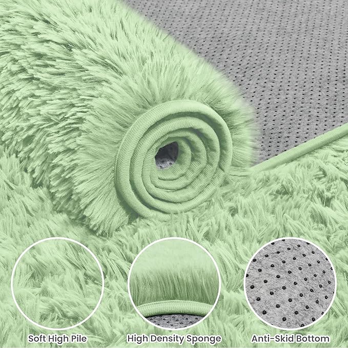 6x9 Area Rugs for Living Room Rug: Soft Fluffy Shag Mint Green Rugs for Bedroom, Non-Slip Large Fuzzy Plush Rug Indoor Floor Carpet for Nursery Kids Boys Girls Room, Dorms, Playroom, Modern Home Decor