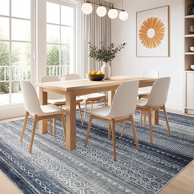 Nakagishi 5x7 Area Rugs Living Room: Washable Boho Large Neutral Soft Rug Modern Stain Resistant Moroccan Indoor Non Slip Floor Carpet for Bedroom Nursery Kids Playroom Office Dining Room Dorm- Blue