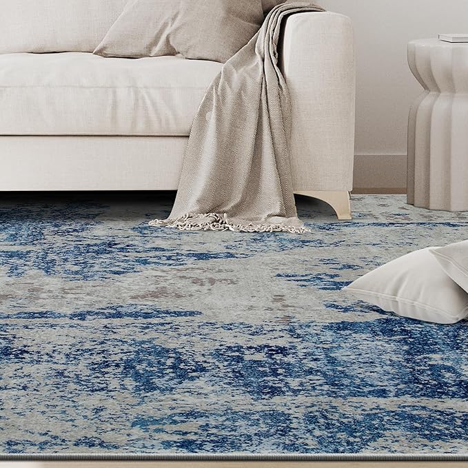 5x8 Area Rugs for Living Room Rug Washable: Abstract Rug for Dining Room Bedroom Carpet Non Slip 5 by 8 Indoor Modern Nursery Home Office Blue Grey White