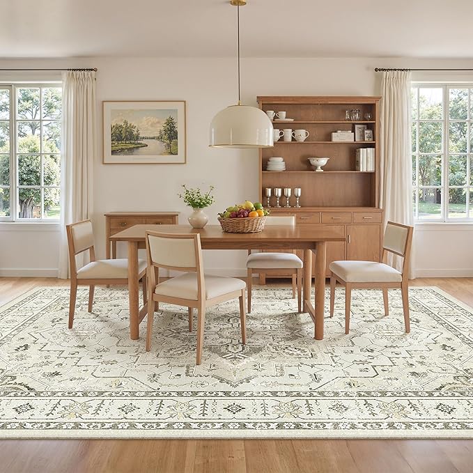 zesthome Area Rug 8x10,Ultra-Thin Washable Rugs for Living Room, Non-Slip Backing Area Rugs,Small Entryway Rug,Vintage Medallion Pattern Rugs (Beige,8'x10')