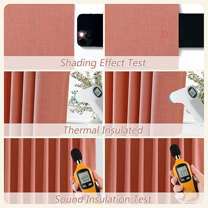 Guken 100% Blackout Curtains 90 Inch Length 2 Panels Set for Living Room Bedroom Back Tab Thermal Insulated Black Out Linen Drapes Room Darkening Coral,52x90
