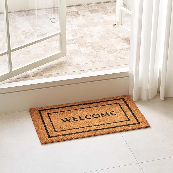 KANKUN Coco Coir Door Mat with Heavy Duty Backing, Welcome Doormat (17" x 30"), Doormat Entrance (Double Box)