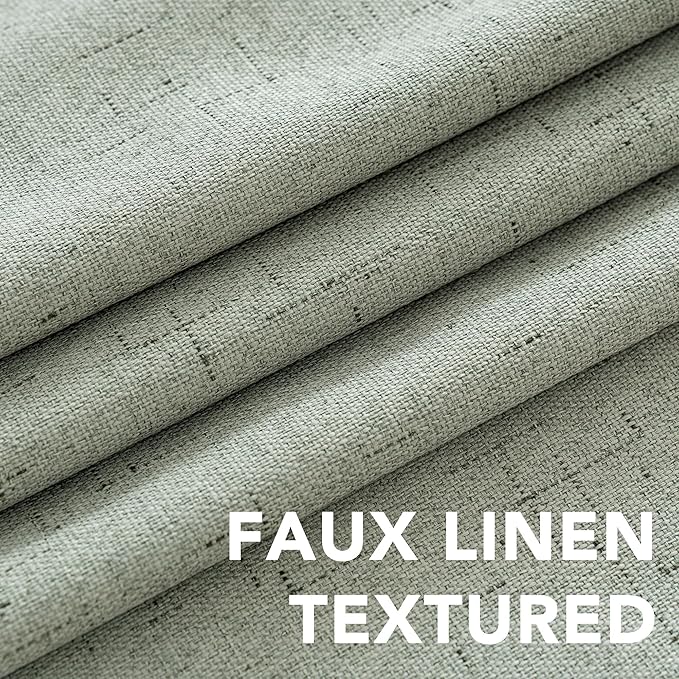 H.VERSAILTEX Primitive Linen Curtains 100% Blackout Curtain Drapes Burlap Fabric Curtains with White Thermal Insulated Liner, Grommet Top Drapes Living Room/Bedroom (2 Panels, 42 x 84 Inch, Sage)