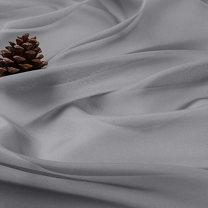 OWENIE Sheer Grey Curtains, Sheer Curtains 63 inch Length 2 Panels Set, Rod Pocket Voile Fimly Sheer Drapes for Living Room Bedroom, 2pcs, Grey, Each 59" W x 63" L