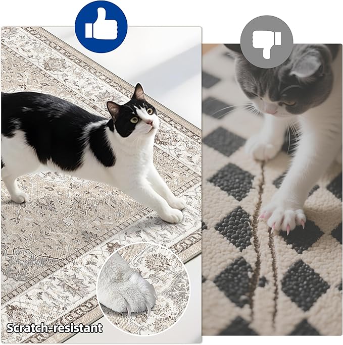 Washable Kitchen Rug Set of 3: Boho Non-slip Soft Stove Sink Mat Light Weight Stain Resistant Carpet for Dog Bowl Area Comfort Tile/Hardwood Floors Protection Mat for Entryway Foyer(2x3+2x4+2x5,Beige)