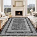 GarveeHome Area Rug 8x10 Modern Geometric Living Room Rug Non Slip, Thin Washable Carpet, Soft Non Shedding Foldable Floor Covering, Low Pile Thin Printed Mats for Bedroom Office, Black