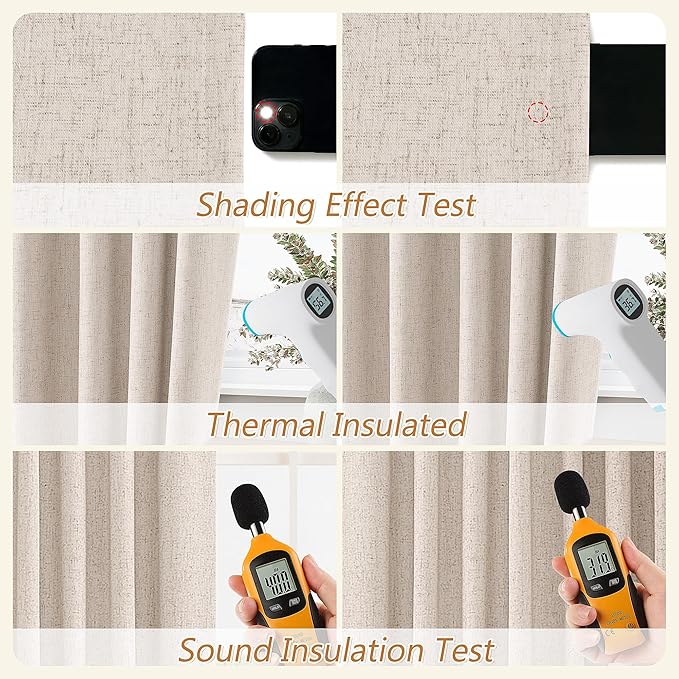 Guken Oatmeal 100% Blackout Curtains 84 Inch Length 2 Panels Set for Living Room Bedroom Back Tab Thermal Insulated Black Out Linen Drapes Room Darkening Window Curtains 84 Inches Long