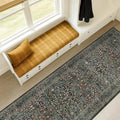 Dark Green 2 x 8 Runners for Hallways, 8ft Long Floor Runner for Kitchen, Entryway Indoor, Washable Non Skid Rubber Backing Stain Resistant - Vintage Floral Décor