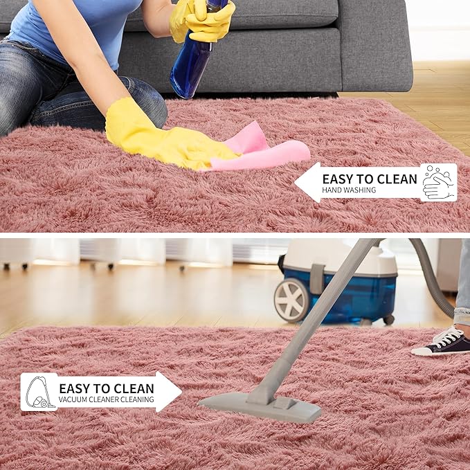 Tepook Super Soft Fluffy Rug for Bedroom, Modern Shaggy Fuzzy Kids Rugs for Living Room, Plush Indoor Nursery Home Decor Dorm Carpet with Non-Slip Bottom, Blush, 4 X 6 Feet