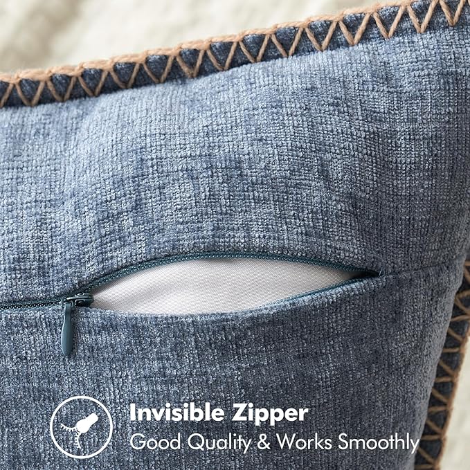 MIULEE Pack of 2 Couch Throw Pillow Covers 18x18 Inch Dark Grey Blue Farmhouse Decorative Pillow Covers with Stitched Edge Soft Chenille Solid Dyed Spring Pillow Covers for Sofa Bed Living Room