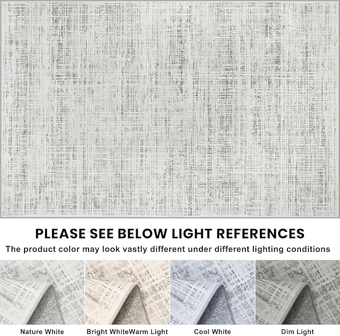 5x8 Area Rugs Washable Rug: Anti-Skid Abstract Modern Living Room Rug Soft Thin Carpets Indoor Floor Non-Shedding Carpet for Bedroom Dining Farmhouse Nursery Home Office (White Gray, 5'x8')