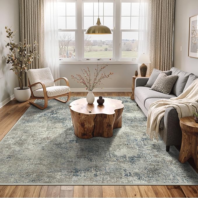 BEIMO Area Rugs 8x10 for Living Room Bedroom, Modern Abstract Machine Washable Rug, Large Soft Low Pile Floor Carpet with Non Slip Backing for Dining Room, Light Gray Blue