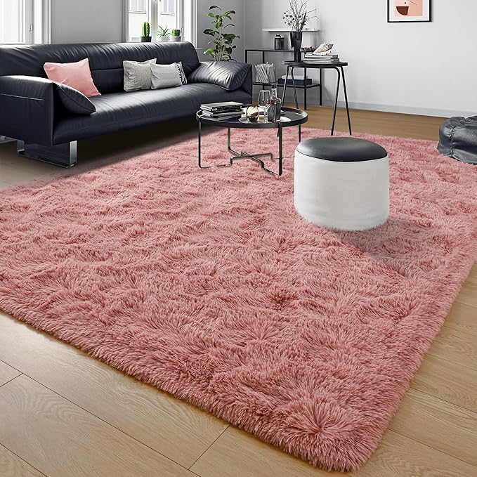 Tepook Super Soft Fluffy Rug for Bedroom, Modern Shaggy Fuzzy Kids Rugs for Living Room, Plush Indoor Nursery Home Decor Dorm Carpet with Non-Slip Bottom, Blush, 4 X 6 Feet
