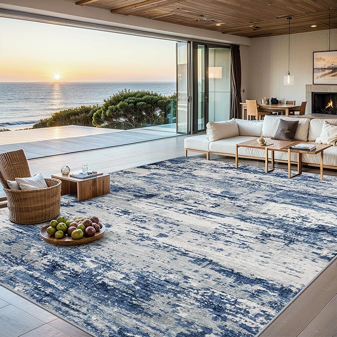 Area Rugs Living Room Rug - 5x7 Washable Modern Abstract Soft Neutral Non-Slip Carpet Large Indoor Floor Thin Carpets for Bedroom Dining Room Farmhouse Nursery Home Office Blue Gray
