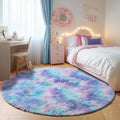 ONASAR Rainbow Round Area Rugs 5ft, Soft Bedroom Circle Rug Mats for Kids Girls Teen Room, Mermaid Fluffy Plush Shaggy Carpet for Baby Nursery Living Room Playroom Home Decor Princess Castle