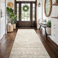 4x10 Washable Hallway Runner Rug：Moroccan Non-Slip Wide Runners for Entryway Kitchen Soft Modern Geometric Low-Pile Rugs for Living Room Thin Waterproof Carpet for Bedroom Bathroom Laundry(Beige,4x10)