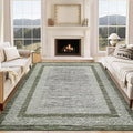 GarveeHome Modern Geometric Area Rug 4x6 Distressed Bordered Washable Non Slip Floor Carpet Non Shedding Thin Soft Low Pile Contemporary Green Rug for Dining Room, Living Room